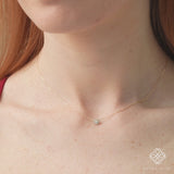 minimalist dainty solid gold necklace with diamond paved disc pendant