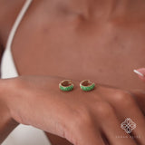 Wide Emerald Huggie Hoop Earrings, Azrielle