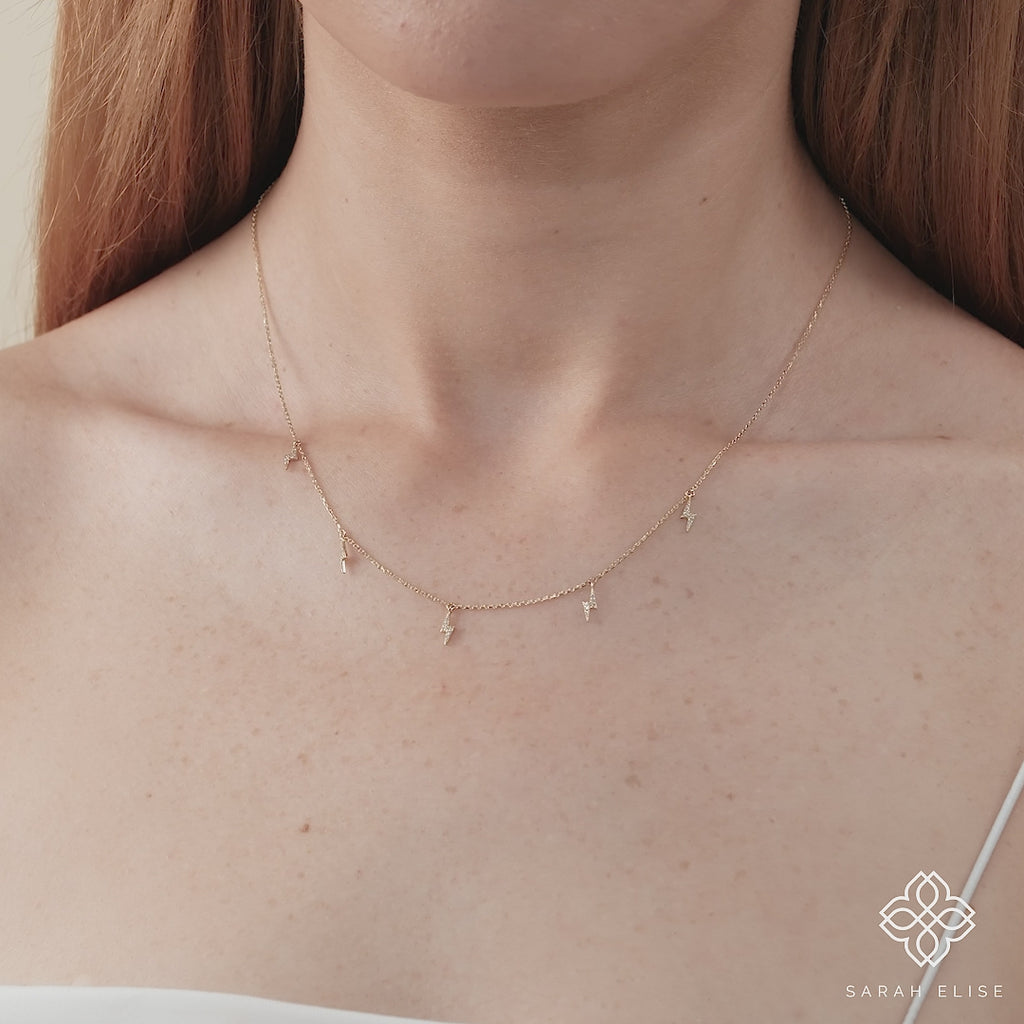 ethically sourced multiple natural diamond lightning bolt charms necklace