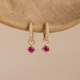 ruby charm huggie with white diamond hoop huggies in 14k solid gold