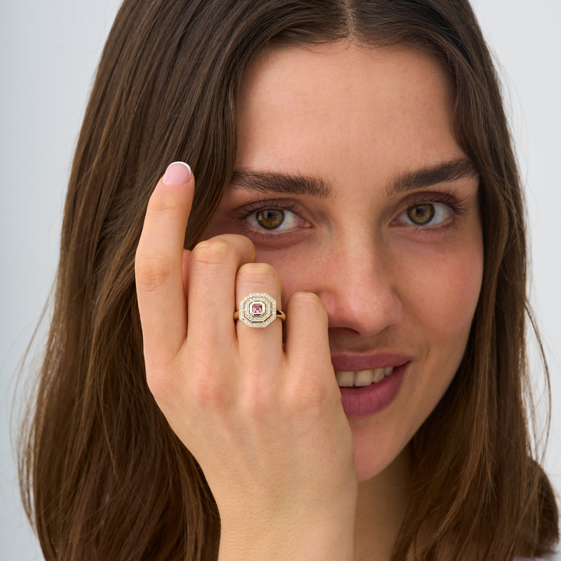 Art Deco Pink Tourmaline & Diamond Ring, Viviana