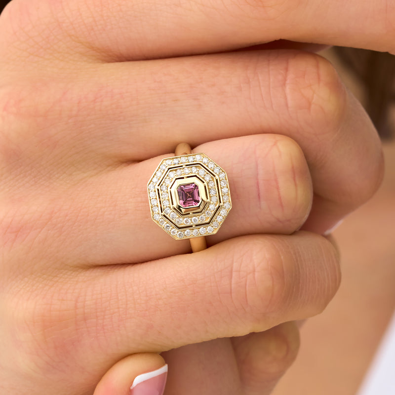 Art Deco Pink Tourmaline & Diamond Ring, Viviana