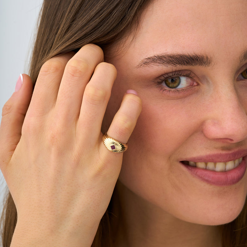 Vintage Style Princess Cut Ruby Dome Ring, Nyx