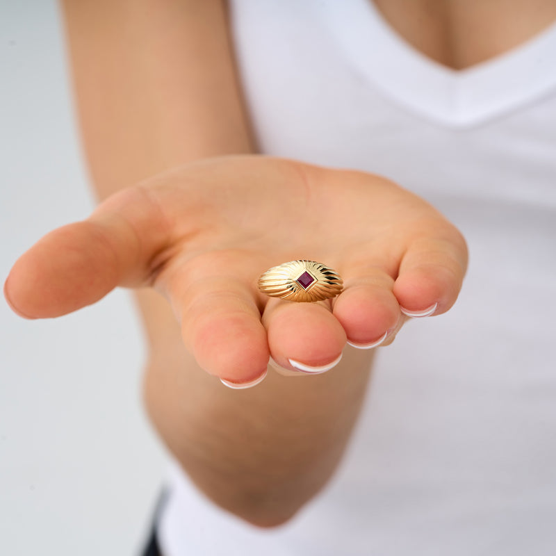 Vintage Style Princess Cut Ruby Dome Ring, Nyx