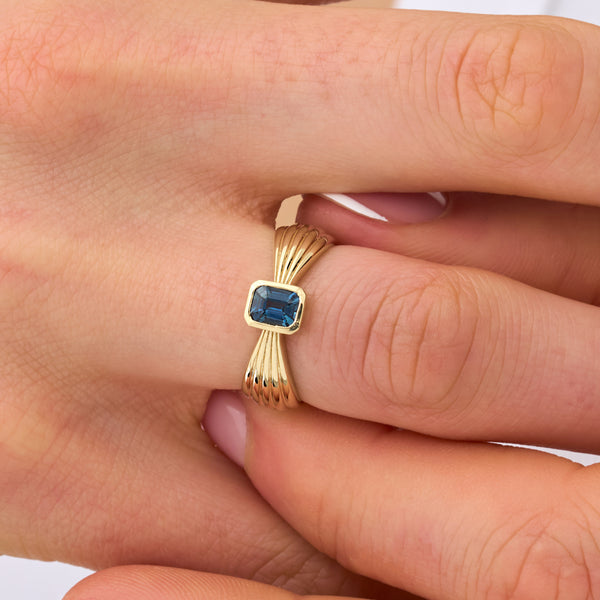 Art Deco Teal Sapphire Ring, Eira