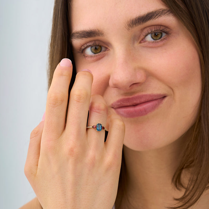 Three Stone Blue Topaz Cocktail Ring, Maelis