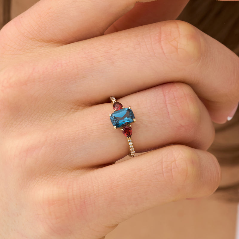 Three Stone Blue Topaz Cocktail Ring, Maelis