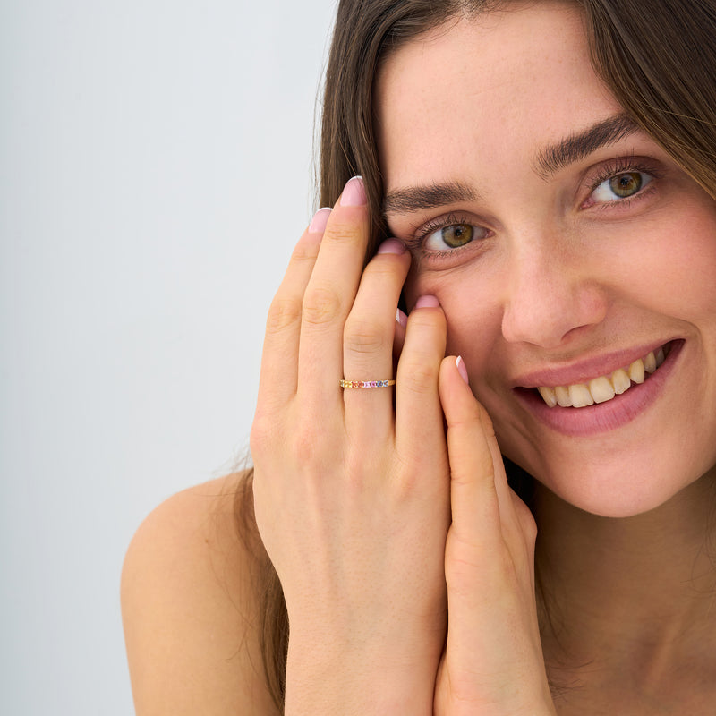 Princes-Cut Rainbow Sapphire Ring, Cyra