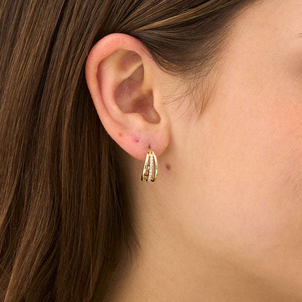 Triple Line Gold Hoop Earrings, Guinevere