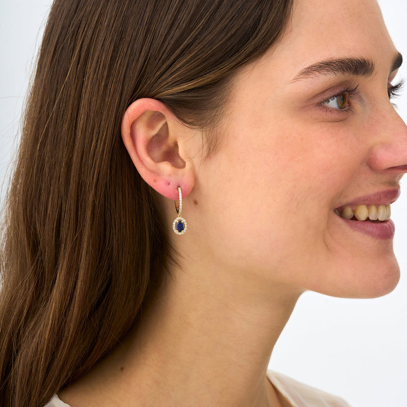 Lab Grown Sapphire and Diamond Drop Earrings, Eska