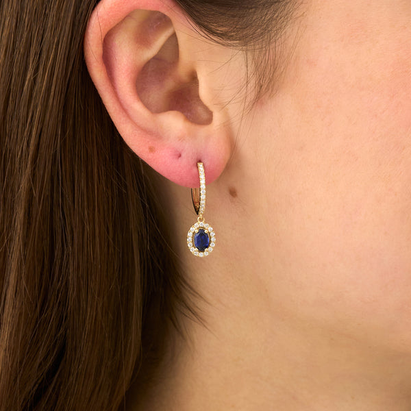Lab Grown Sapphire and Diamond Drop Earrings, Eska