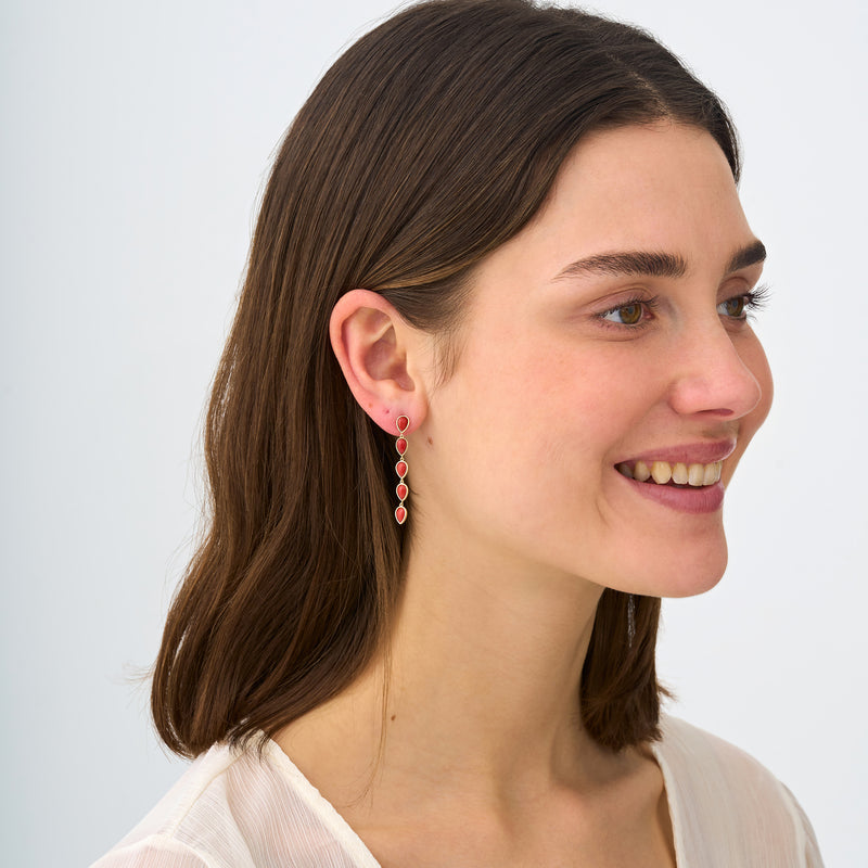 Red Coral Drop Earrings, Wisteria