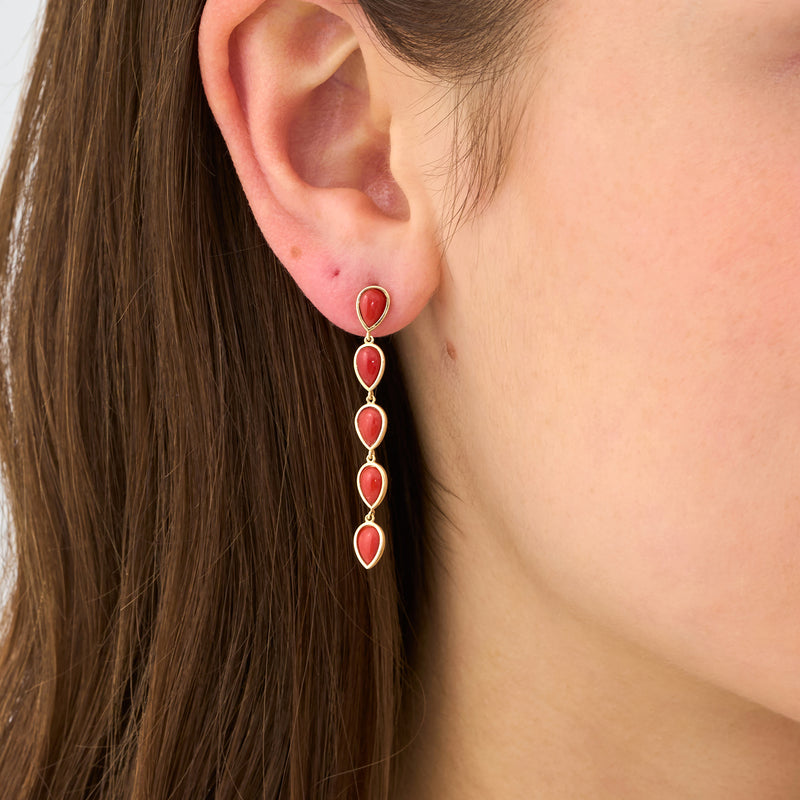 Red Coral Drop Earrings, Wisteria