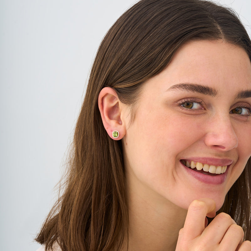 Natural Peridot Studs with Diamond Halo, Elswyth