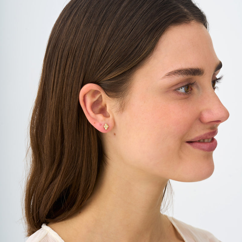 Gold Four-Bead Cluster Stud Earrings, Lumi