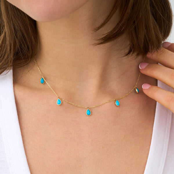 Turquoise Pear Cabochon Dangly Necklace, Kaia