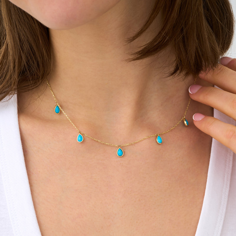 Turquoise Pear Cabochon Dangly Necklace, Kaia