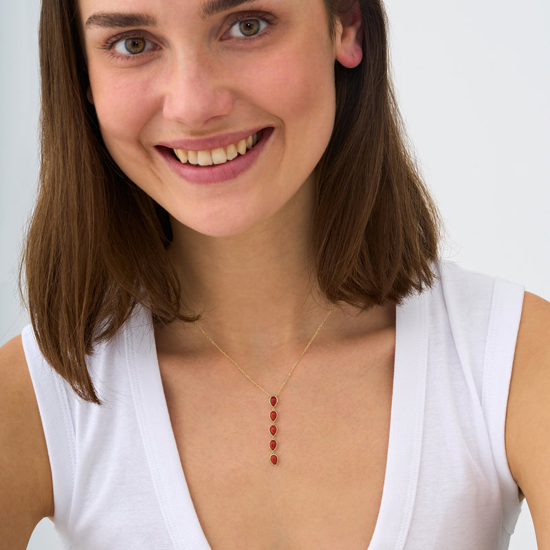 Coral Pear Cabochon Lariat Necklace, Wisteria