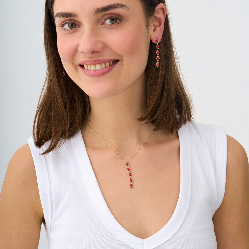 Coral Pear Cabochon Lariat Necklace, Wisteria