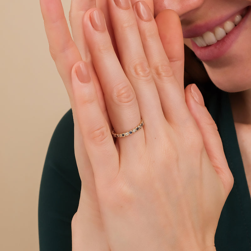 bezel set natural diamonds and sapphires