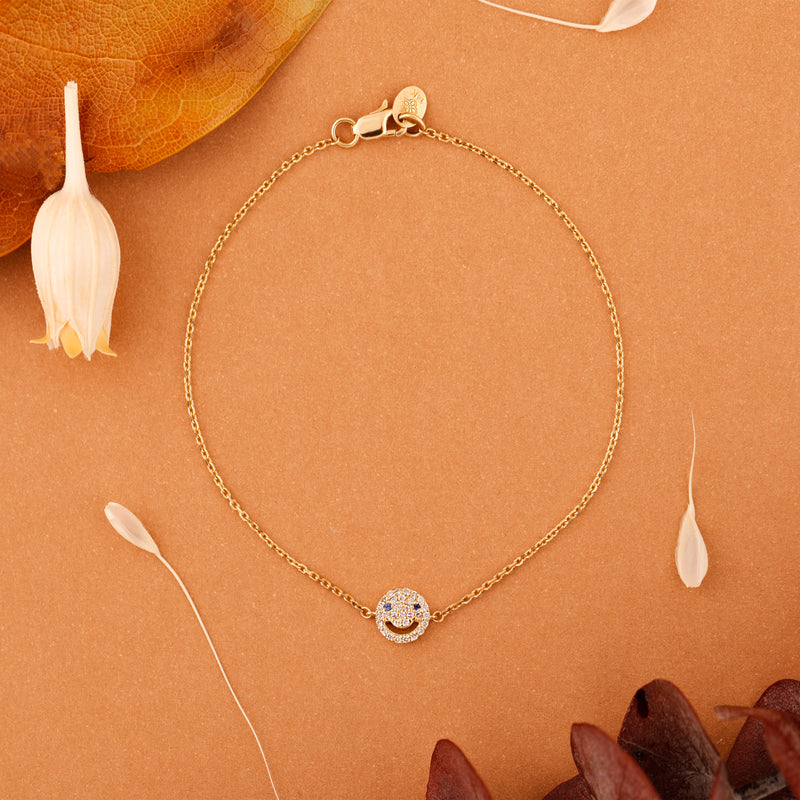 Solid Gold Natural Diamond Smiley Face