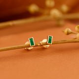 Dainty handmade Baguette cut Emerald stone Earrings in solid 14k gold