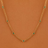 Bezel natural Emerald Cuban Chain station Necklace