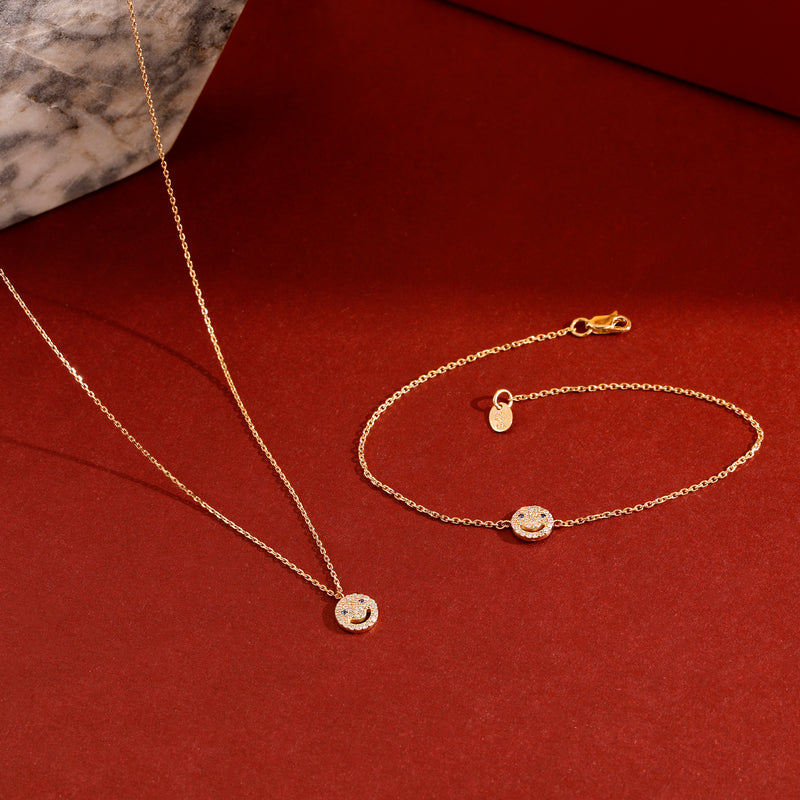 Handmade Diamond Sapphire Emoji Bracelet and Necklace