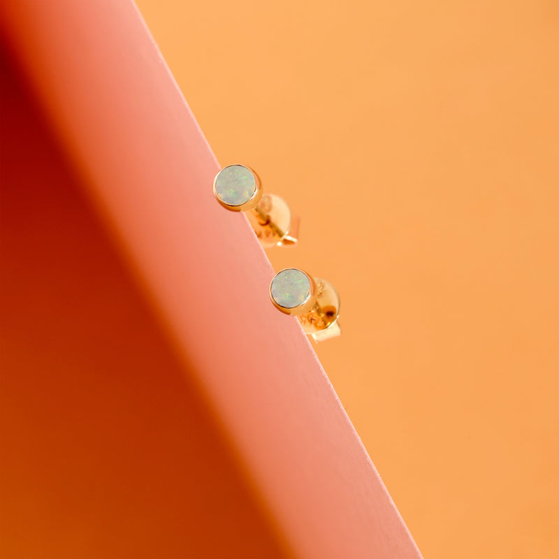 solid gold Natural Opal Stud earrings with birthstone