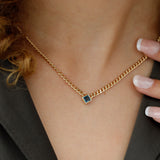 natural Blue Topaz Cuban Chain Necklace in solid gold for her