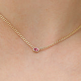 Oval-cut Pink Sapphire Cuban Chain Necklace in solid gold