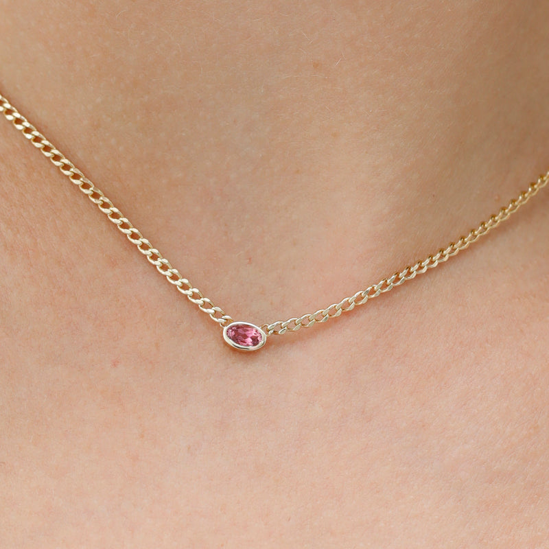Oval-cut Pink Sapphire Cuban Chain Necklace in solid gold