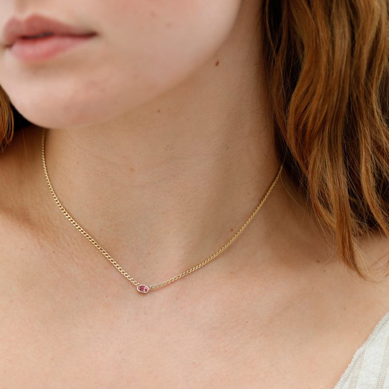 dainty Cuban Chain Necklace with Oval Pink Sapphire for her