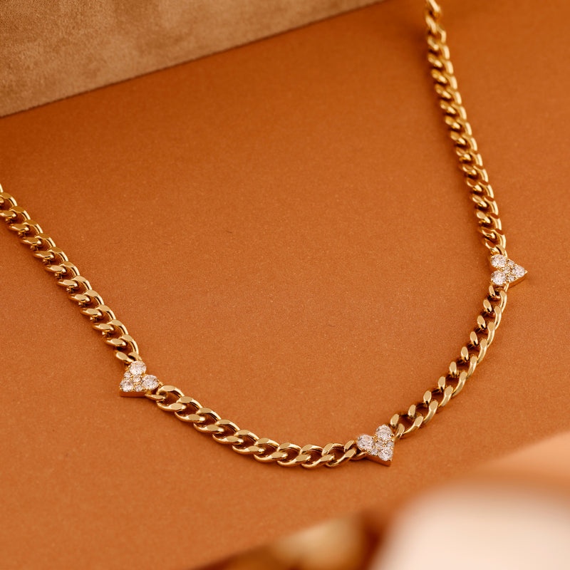 Cuban Chain Heart Diamond Necklace