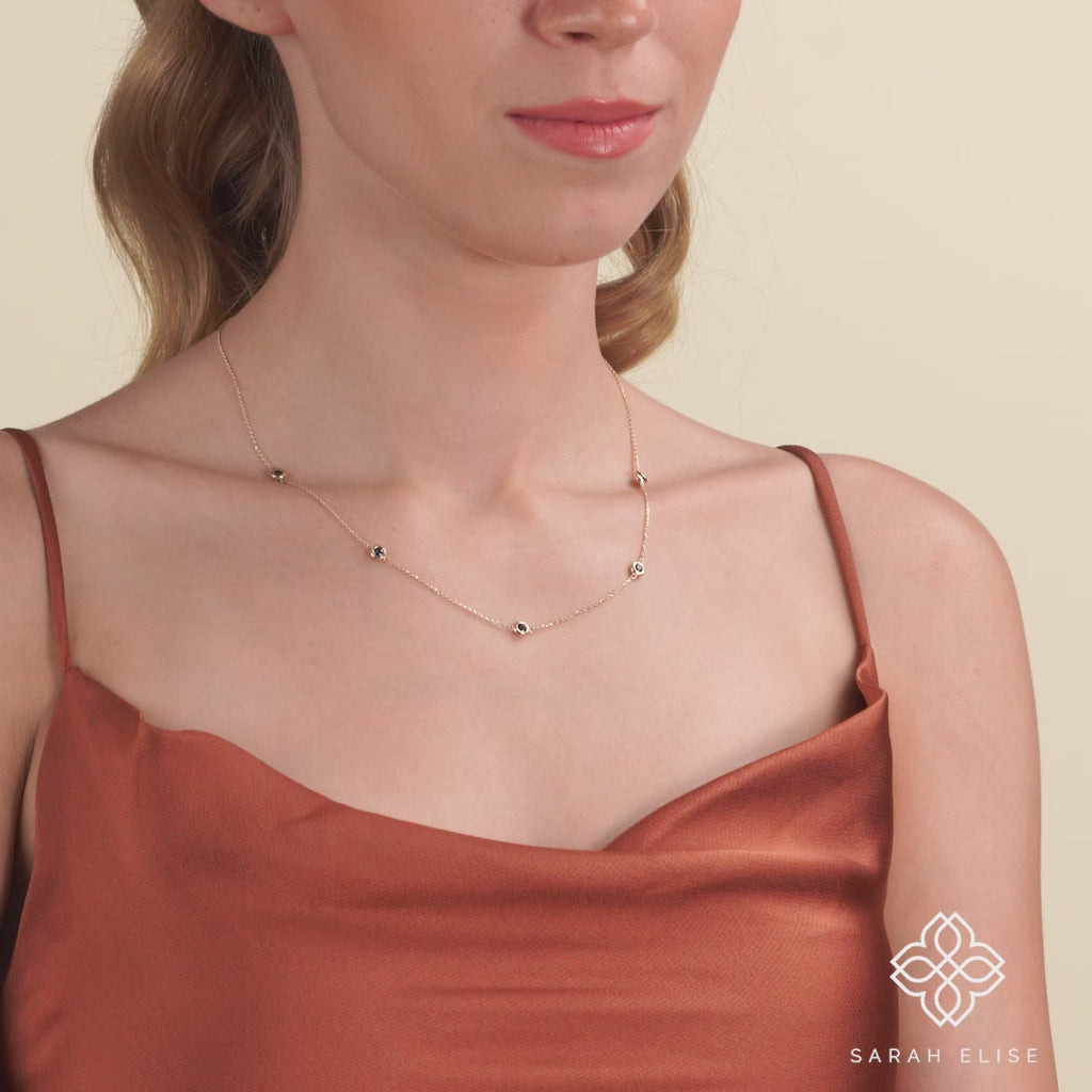 Solid Gold Blue Sapphire Station Necklace