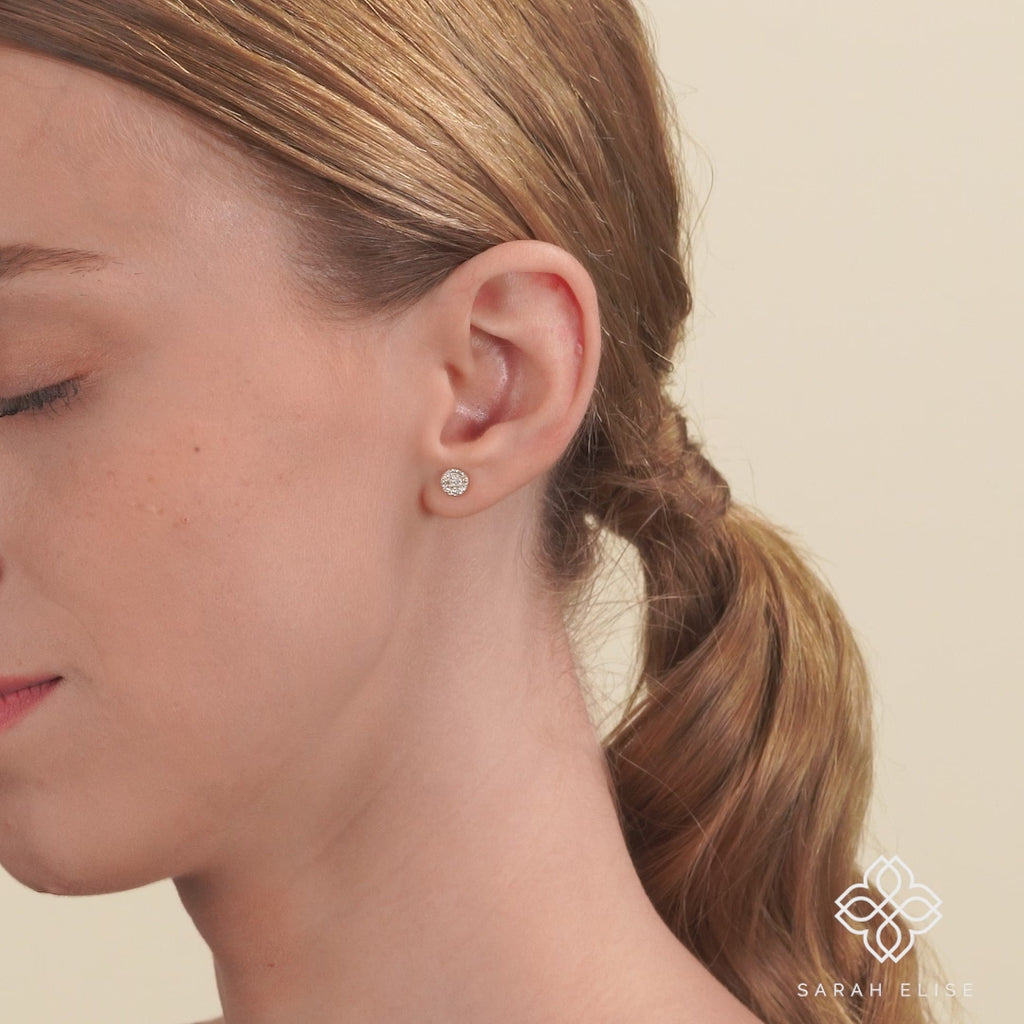 dainty Paved Diamond Studs in solid gold for her 