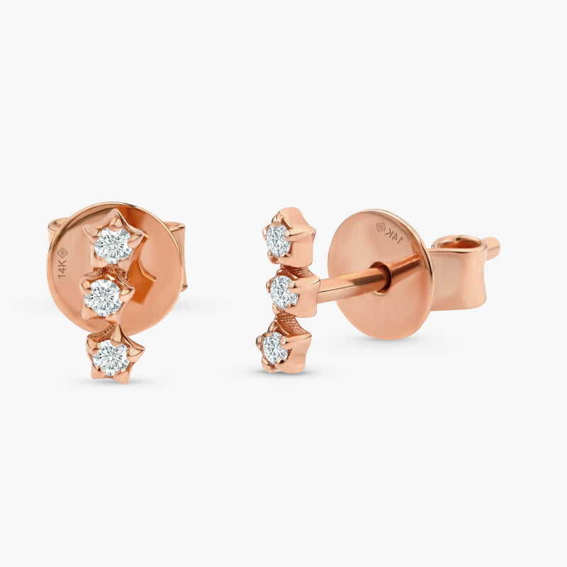 handcrafted solid 14k Rose Gold Diamond Star Earrings