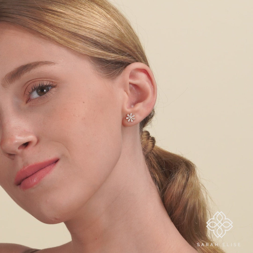 solid Gold and Natural Diamond Flower Studs