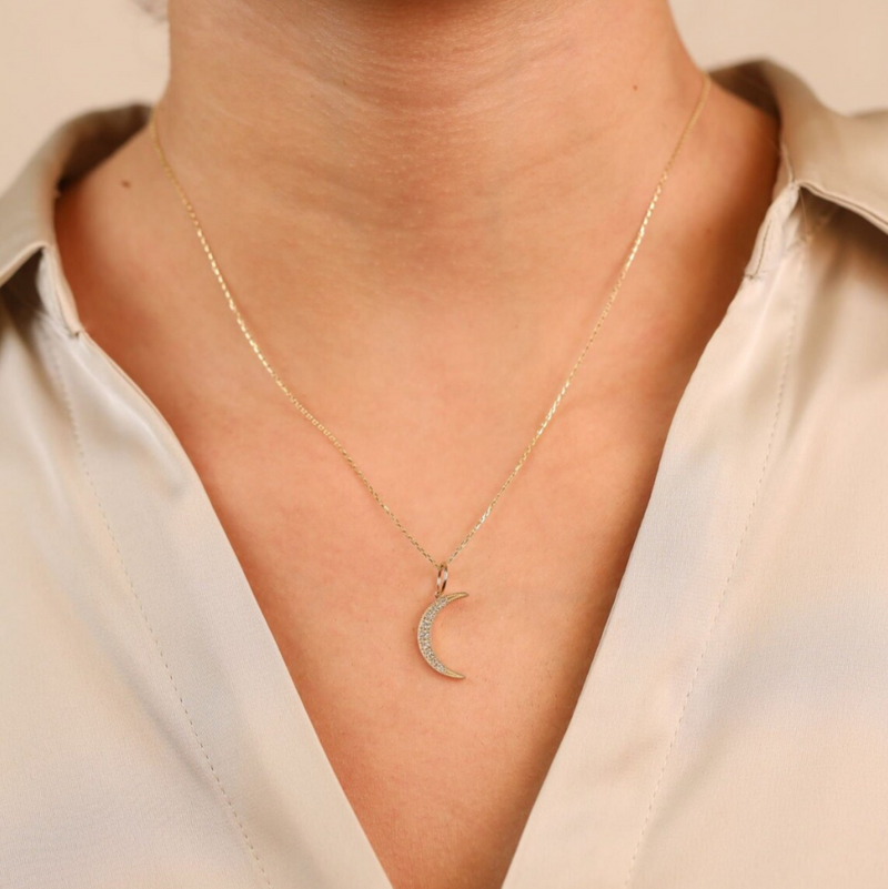 Natural Diamond Solid Gold Moon Charm for her