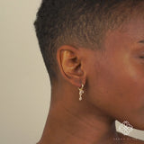 Video close up of Dangling Love diamond encrusted  Hoop huggies for her