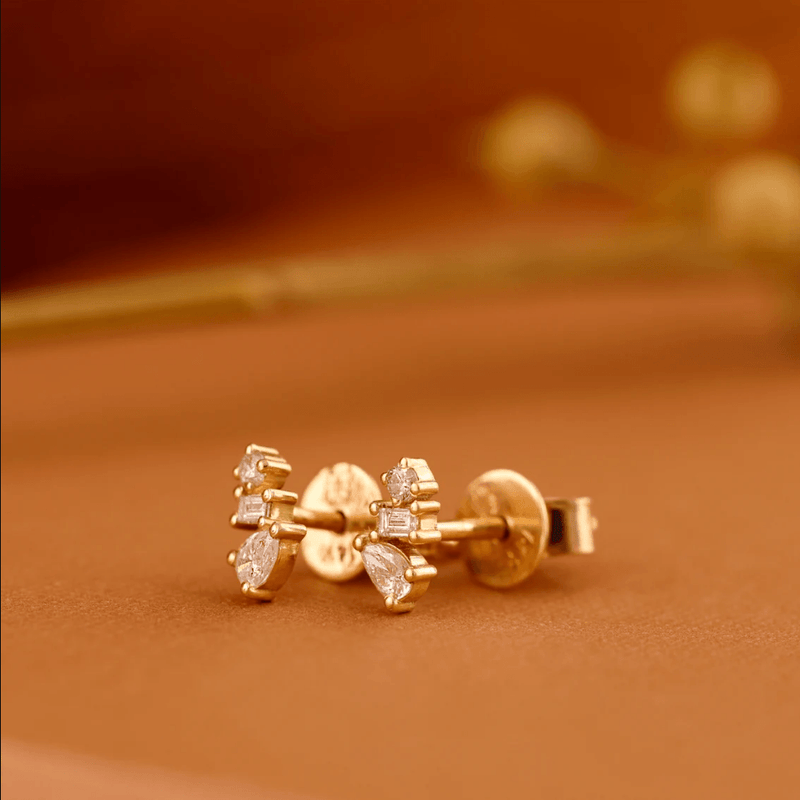 Minimalistic Design multiple cluster Mix Diamond Stones Stud earrings