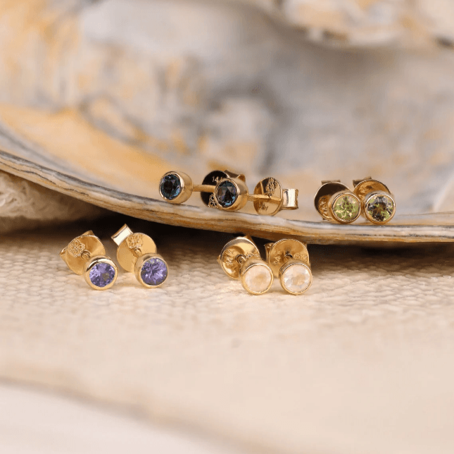 handmade Natural Gemstone Bezel Studs
