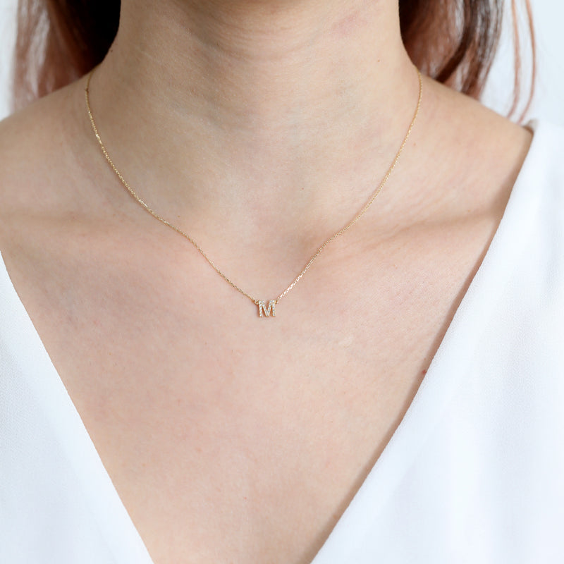 Solid Gold diamond Initial Necklace