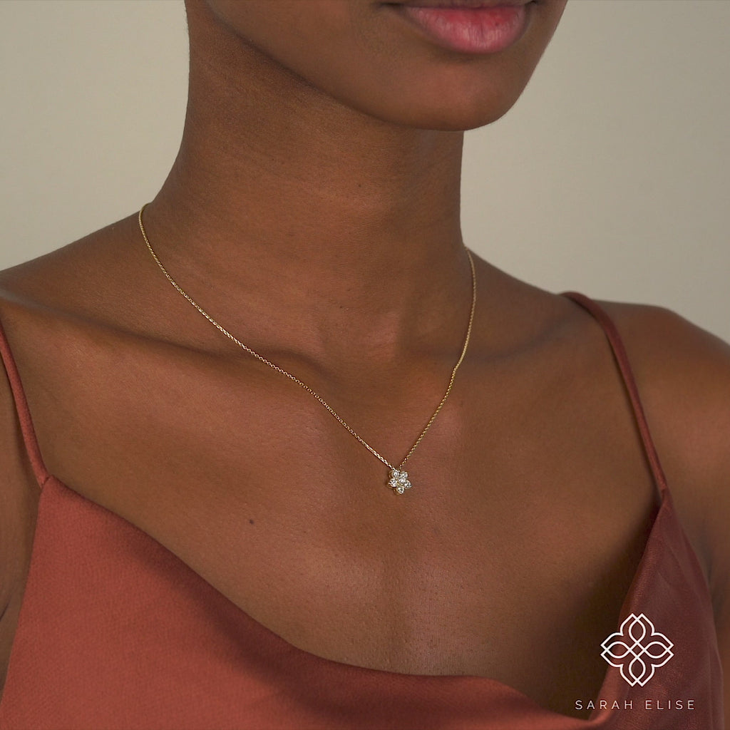 Solid Gold natural Diamond flower charm Necklace for her