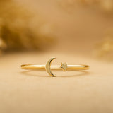 Dainty Gold Moon Star Cuff Ring