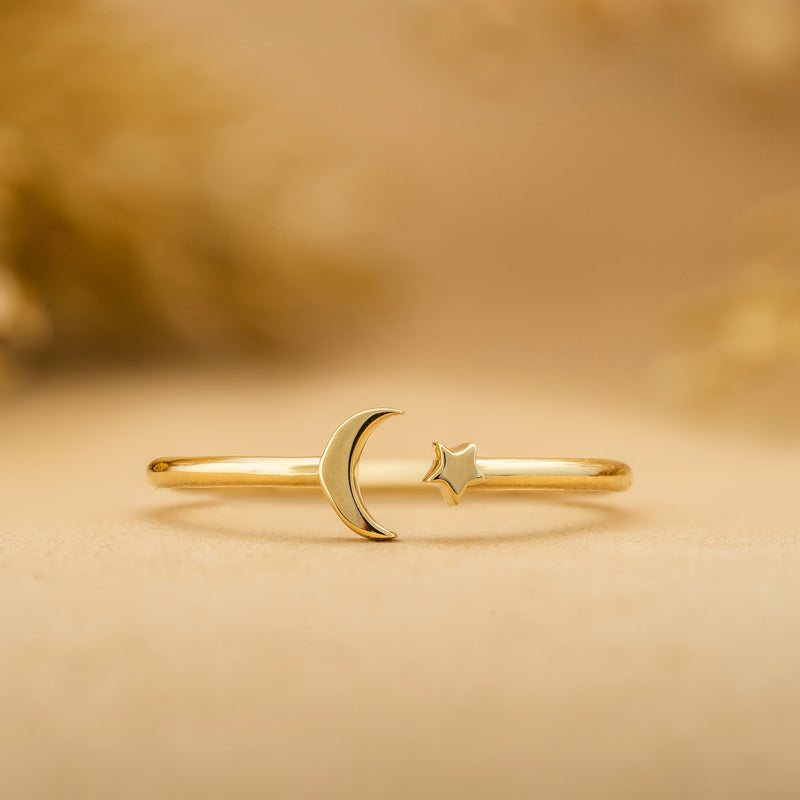 Dainty Gold Moon Star Cuff Ring