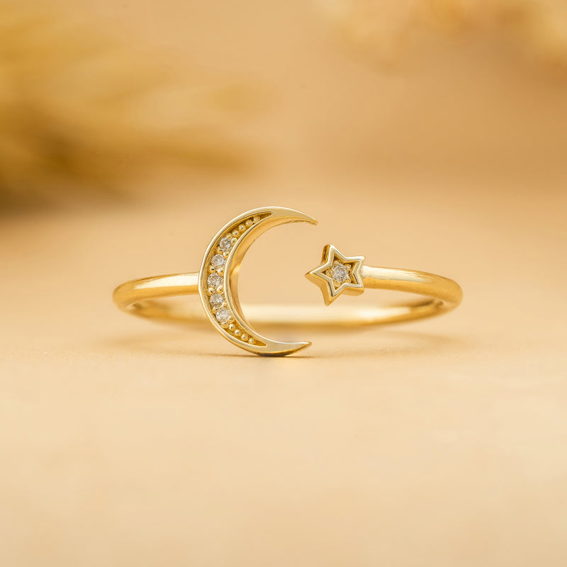 Moon and Star Open Cuff Ring