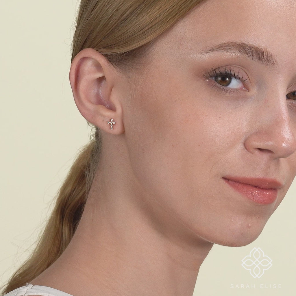 Handmade multiple Natural Diamond Gold Cross Studs