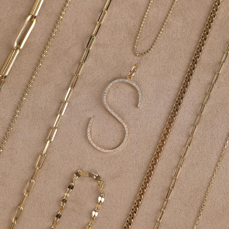 Large Solid Gold Natural Diamond Initial Charm