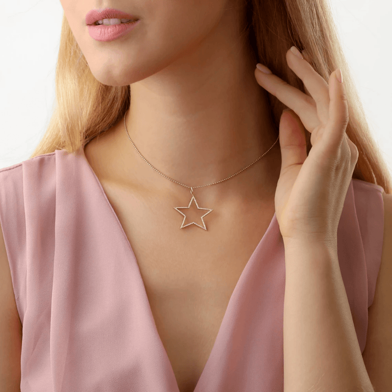 Diamond Star Cut Out Charm and Ball Necklace